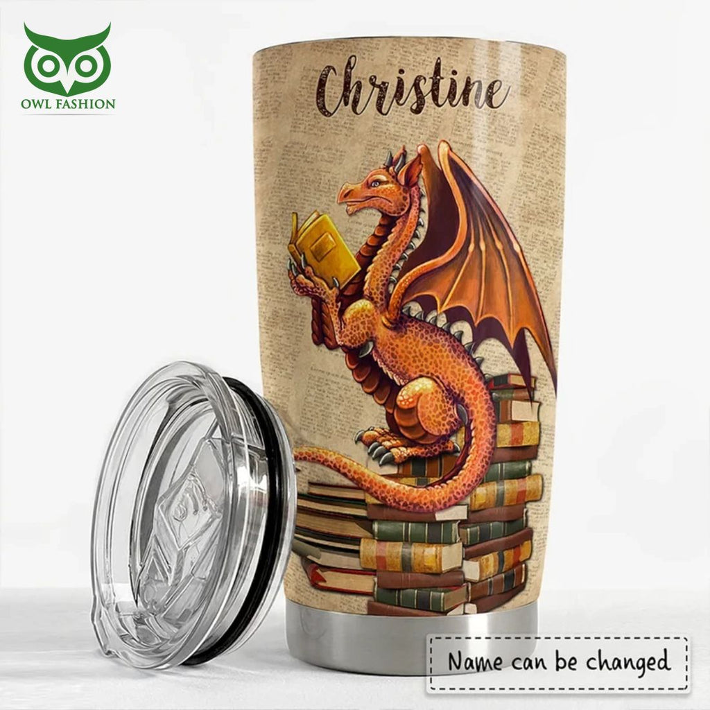 Custom Name Dragon Bookworm Stainless Steel Tumbler