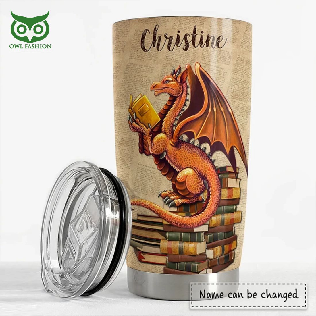 Custom Name Dragon Bookworm Stainless Steel Tumbler