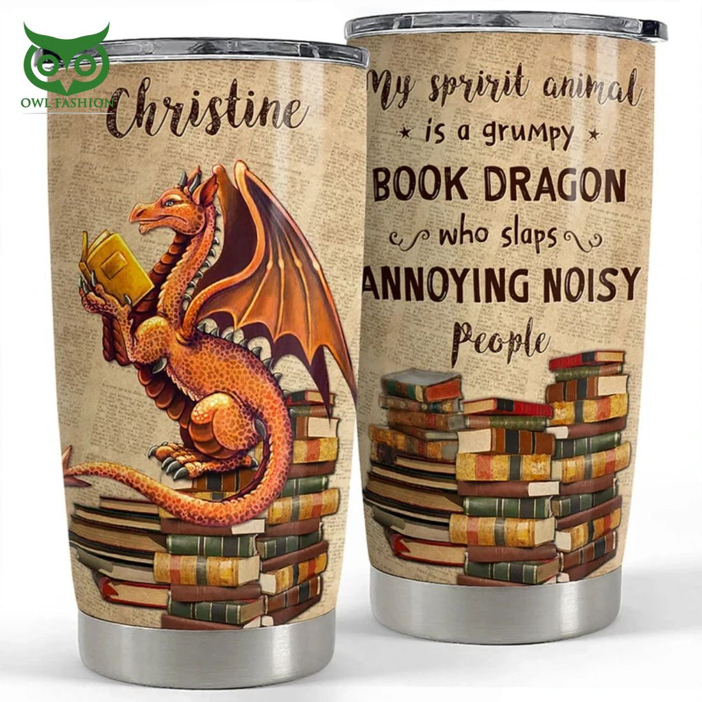 Custom Name Dragon Bookworm Stainless Steel Tumbler