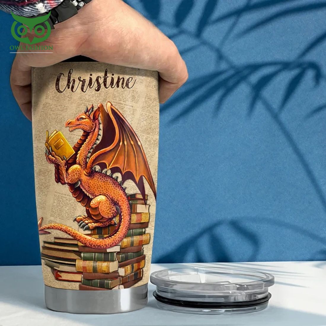Custom Name Dragon Bookworm Stainless Steel Tumbler