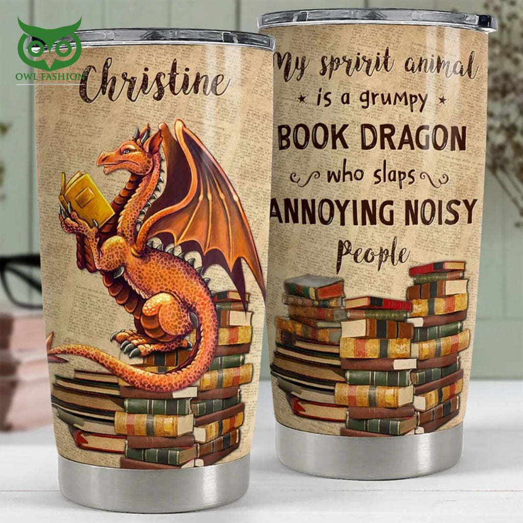 Custom Name Dragon Bookworm Stainless Steel Tumbler