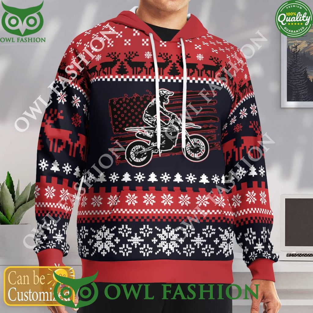 Custom Name Number Christmas Motocross rider Red Sweater