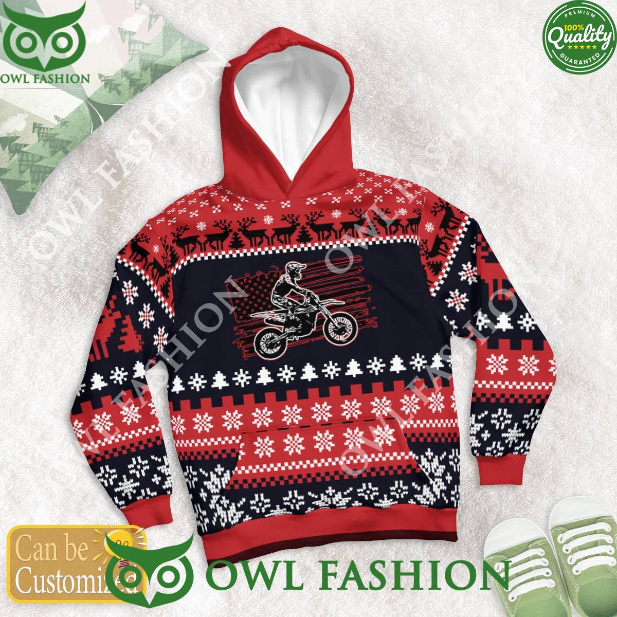 Custom Name Number Christmas Motocross rider Red Sweater