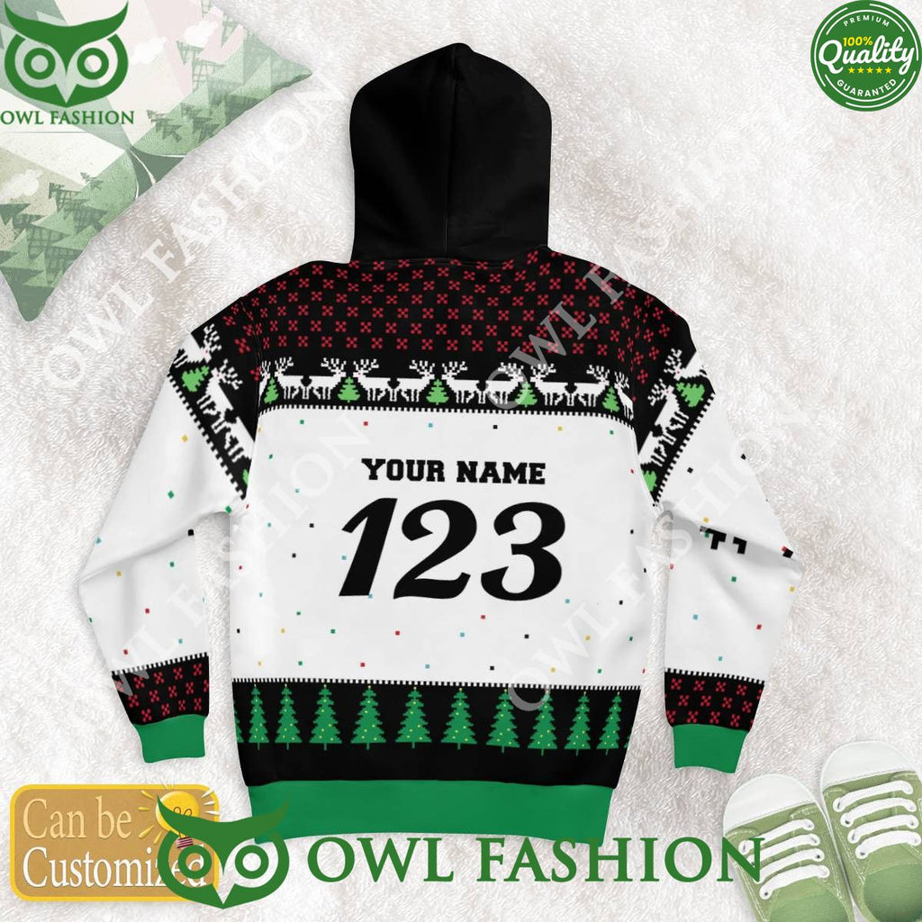 Custom Name Number Christmas Motocross rider White Green Sweater