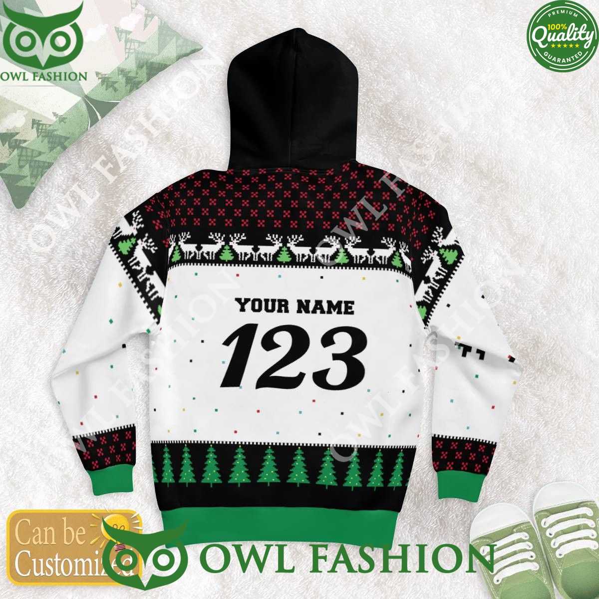 Custom Name Number Christmas Motocross rider White Green Sweater