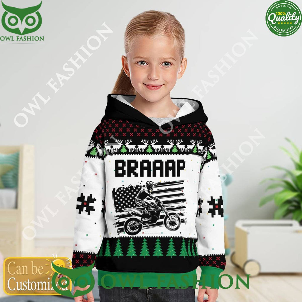 Custom Name Number Christmas Motocross rider White Green Sweater