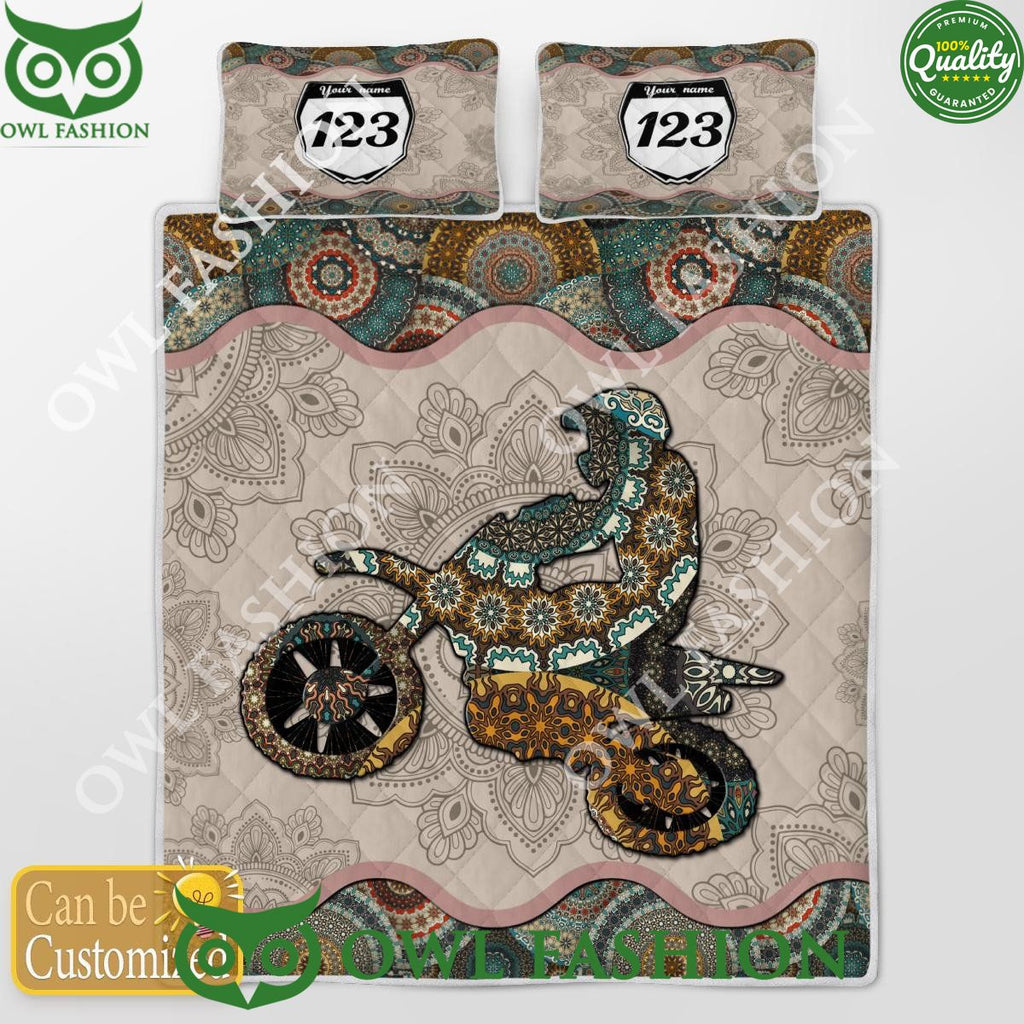 Custom Name Number Motocross Rider Beige Quilt Set