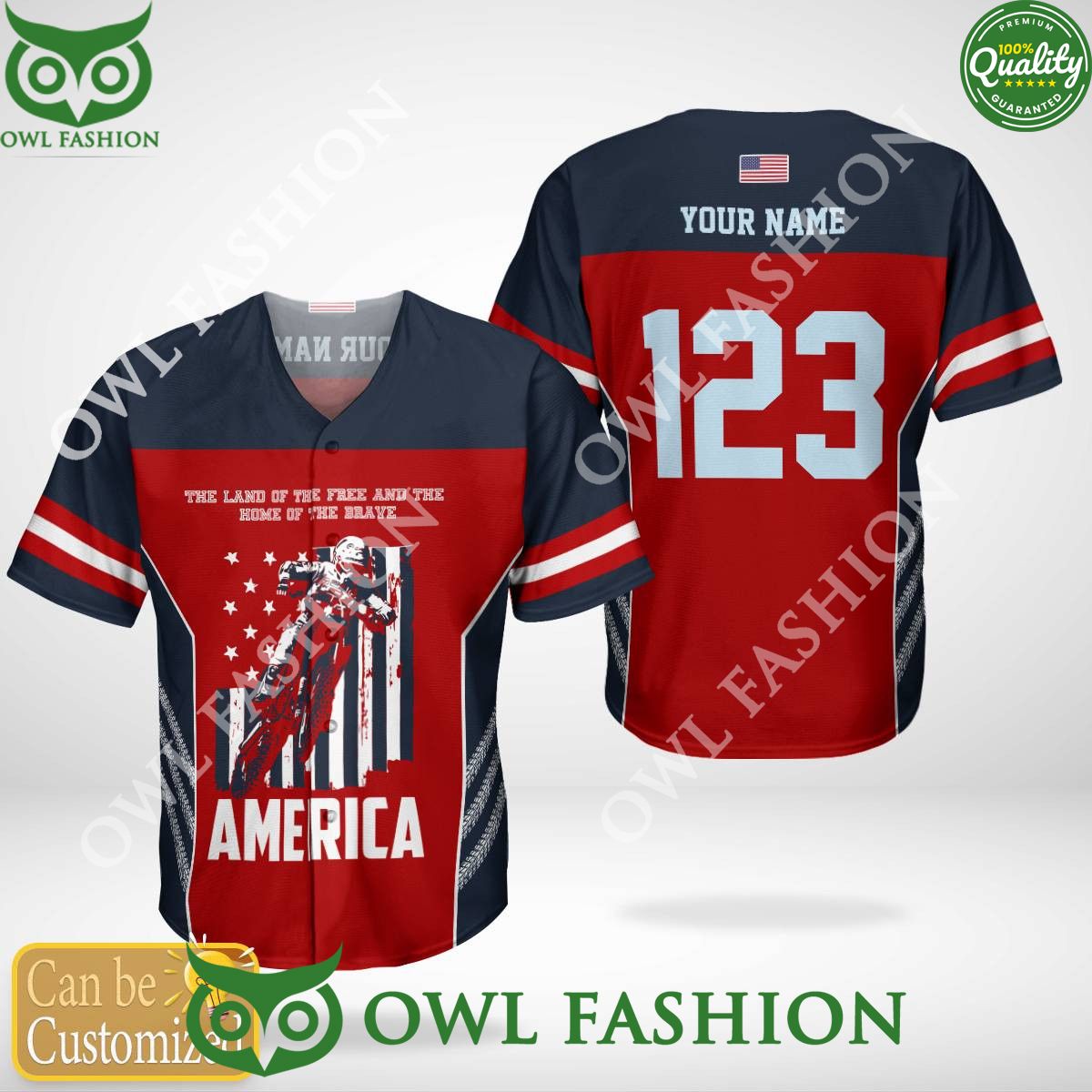 Custom Name Number Motocross rider Red Blue Baseball Jersey