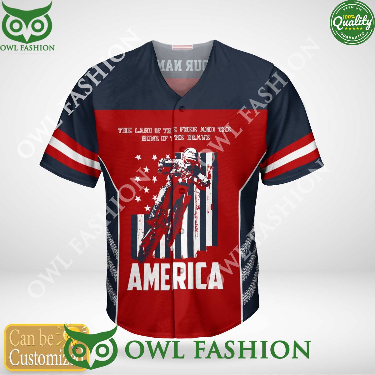 Custom Name Number Motocross rider Red Blue Baseball Jersey