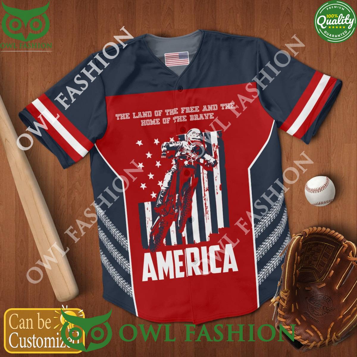 Custom Name Number Motocross rider Red Blue Baseball Jersey