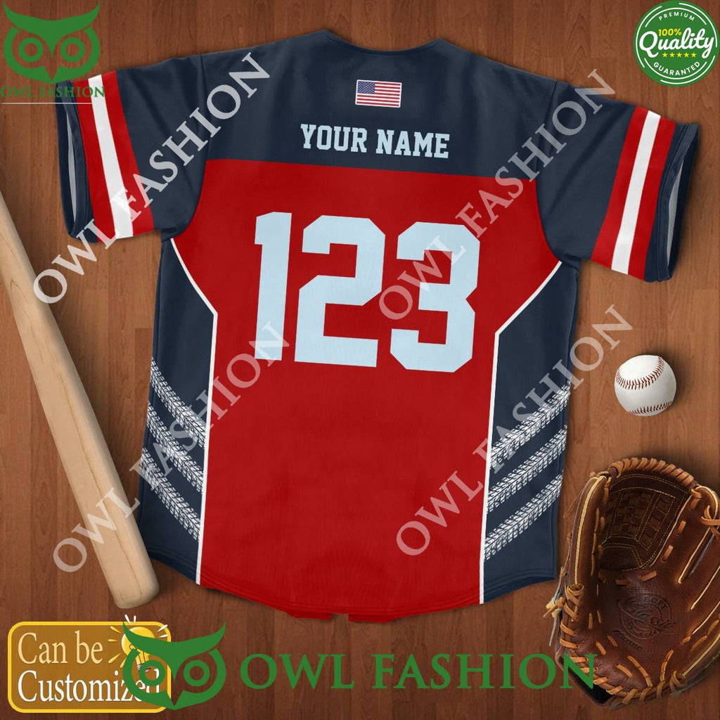 Custom Name Number Motocross rider Red Blue Baseball Jersey
