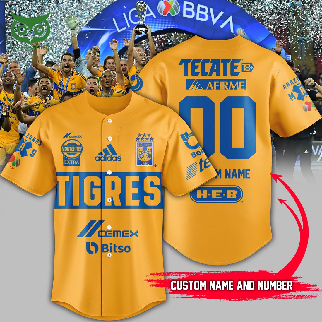 Custom Name Number Tigres UANL Campeón Liga Mx 2023 Baseball Jersey