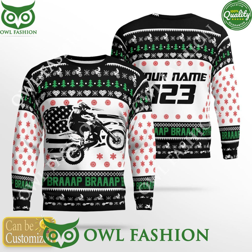 Custom Name Number Xmas Motocross rider Logo Sweater