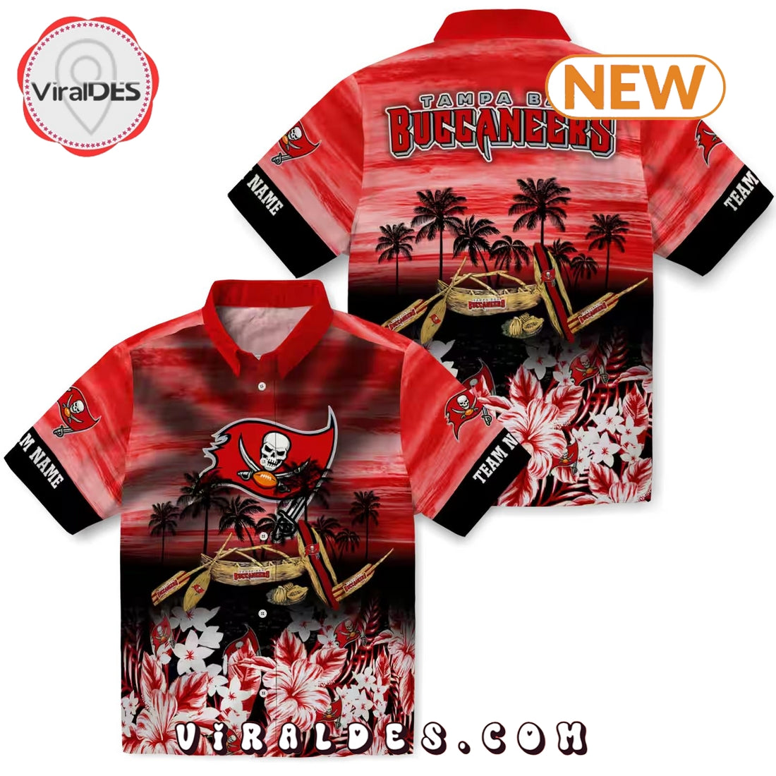 Custom Tampa Bay Buccaneers Tropical Canoe Hawaiian Shirt