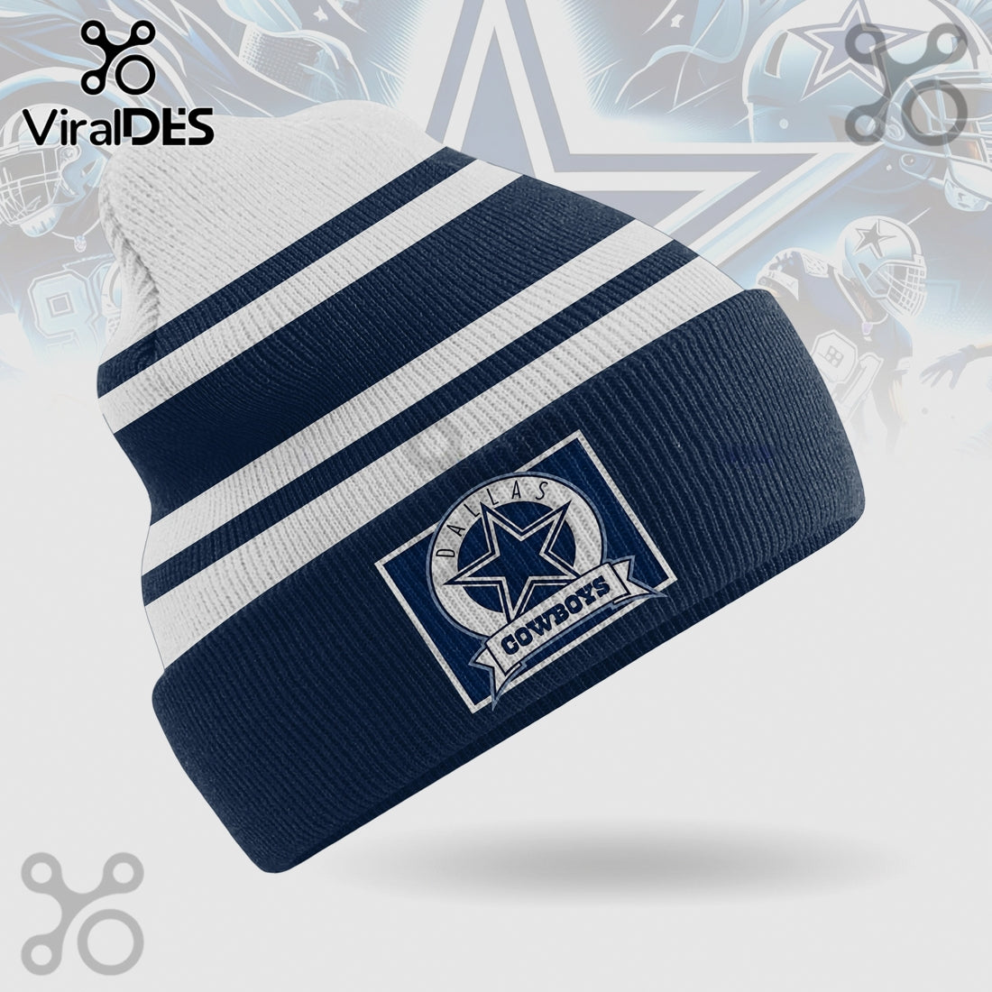 Dallas Cowboys Striped Cuffed Knit Beanie Hat