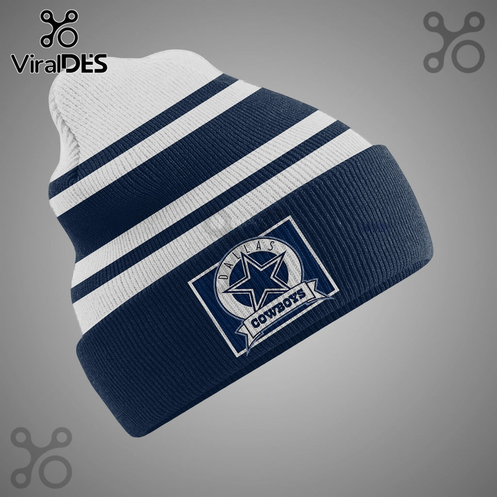 Dallas Cowboys Striped Cuffed Knit Beanie Hat