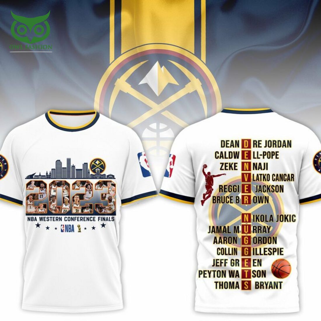 Denver Nuggets NBA Champions Player Name White 3D T-shirt Hoodie