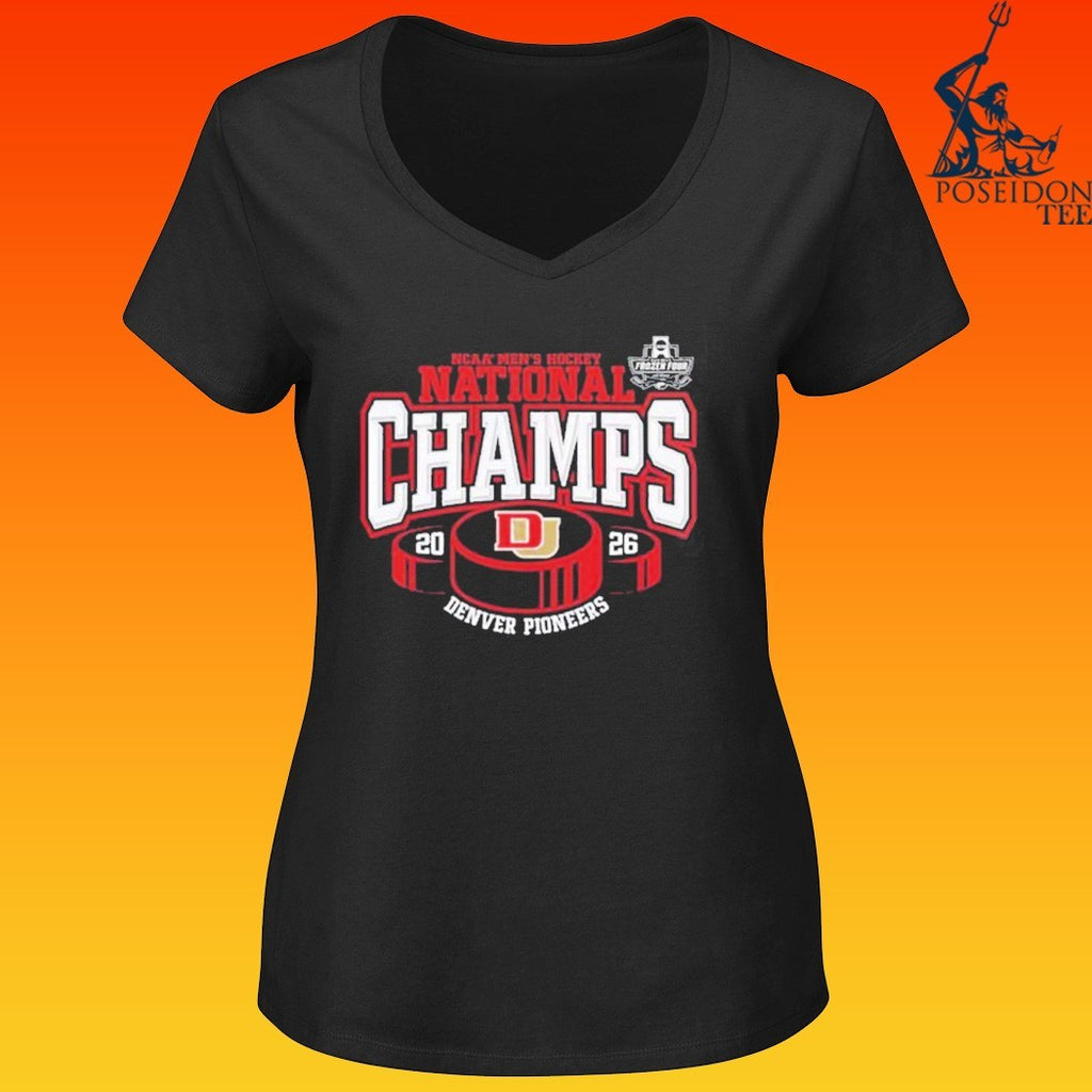 Denver Pioneers 2026 NCAA Frozen Four Men’s Ice Hockey National Champions Hockey Puck T-shirt