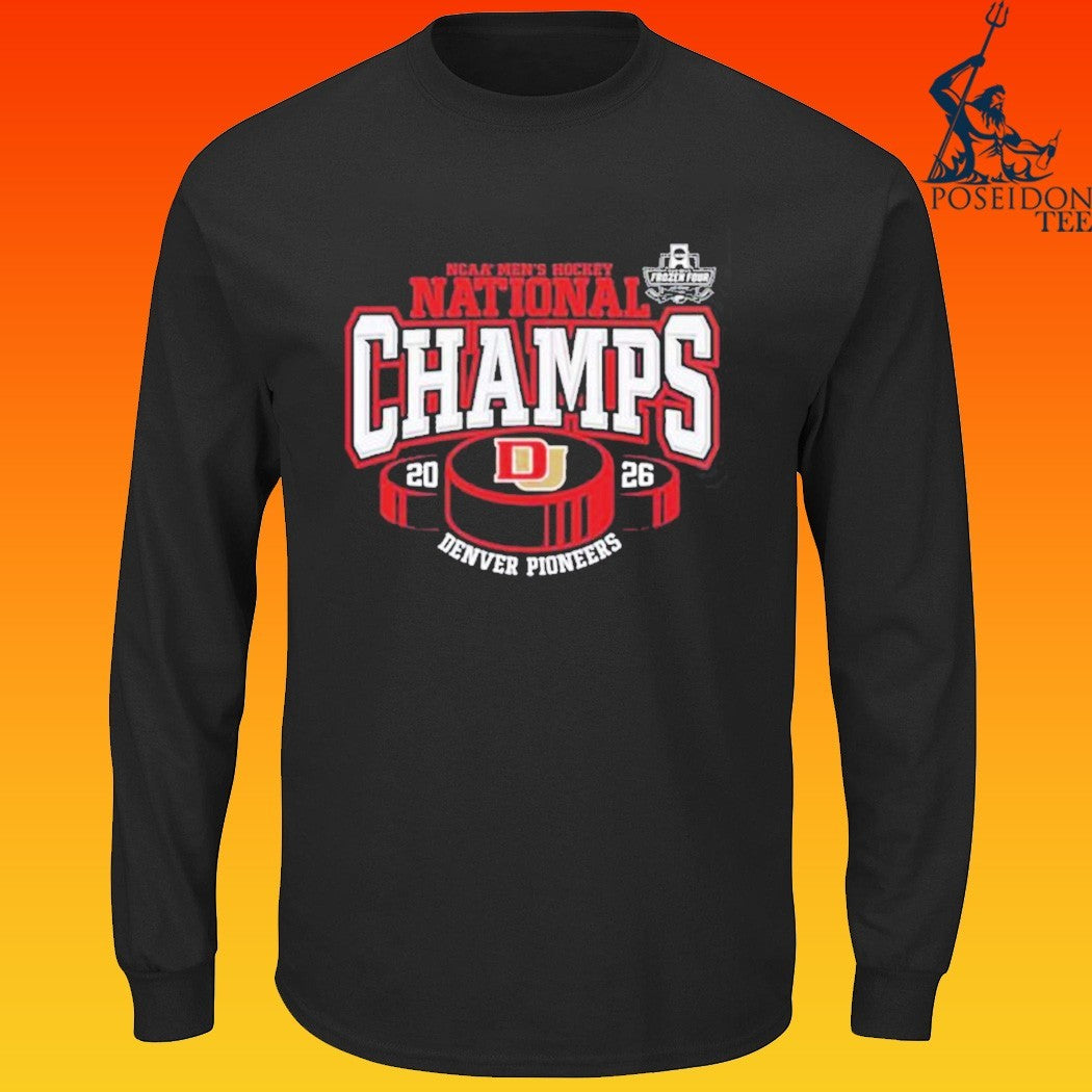 Denver Pioneers 2026 NCAA Frozen Four Men’s Ice Hockey National Champions Hockey Puck T-shirt