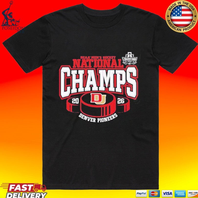 Denver Pioneers 2026 NCAA Frozen Four Men’s Ice Hockey National Champions Hockey Puck T-shirt