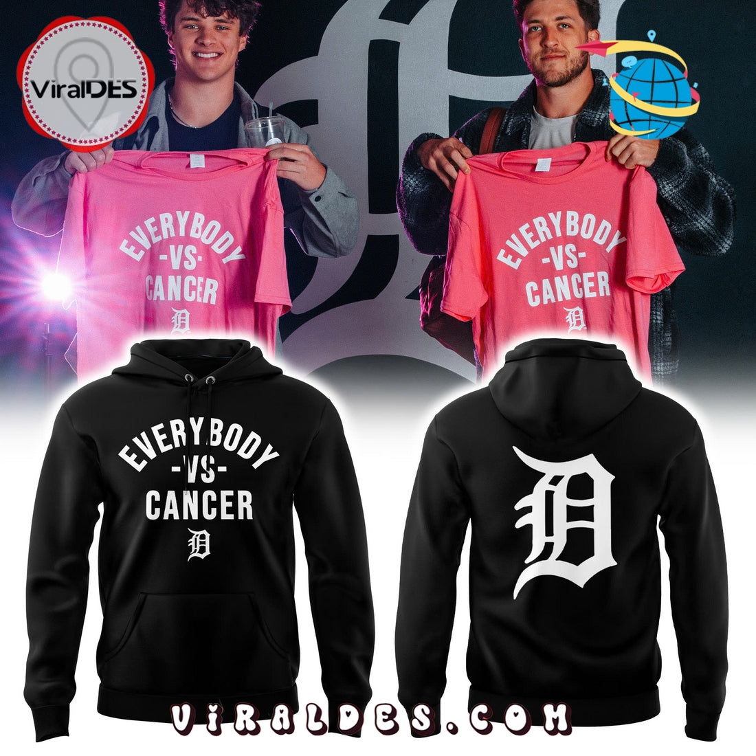 Detroit Tigers Everybody vs Cancers Black Hoodie