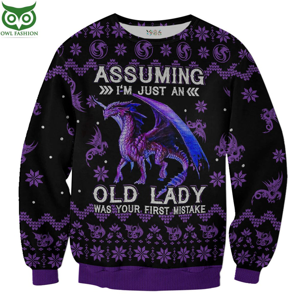 Dragon Old Lady 3D AOP Ugly Sweater Jumper