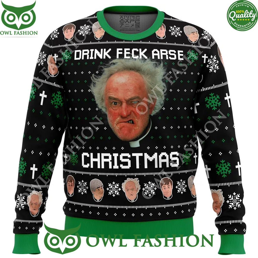 Drink Feck Arse Father Ted Ugly Christmas Sweater Jumper