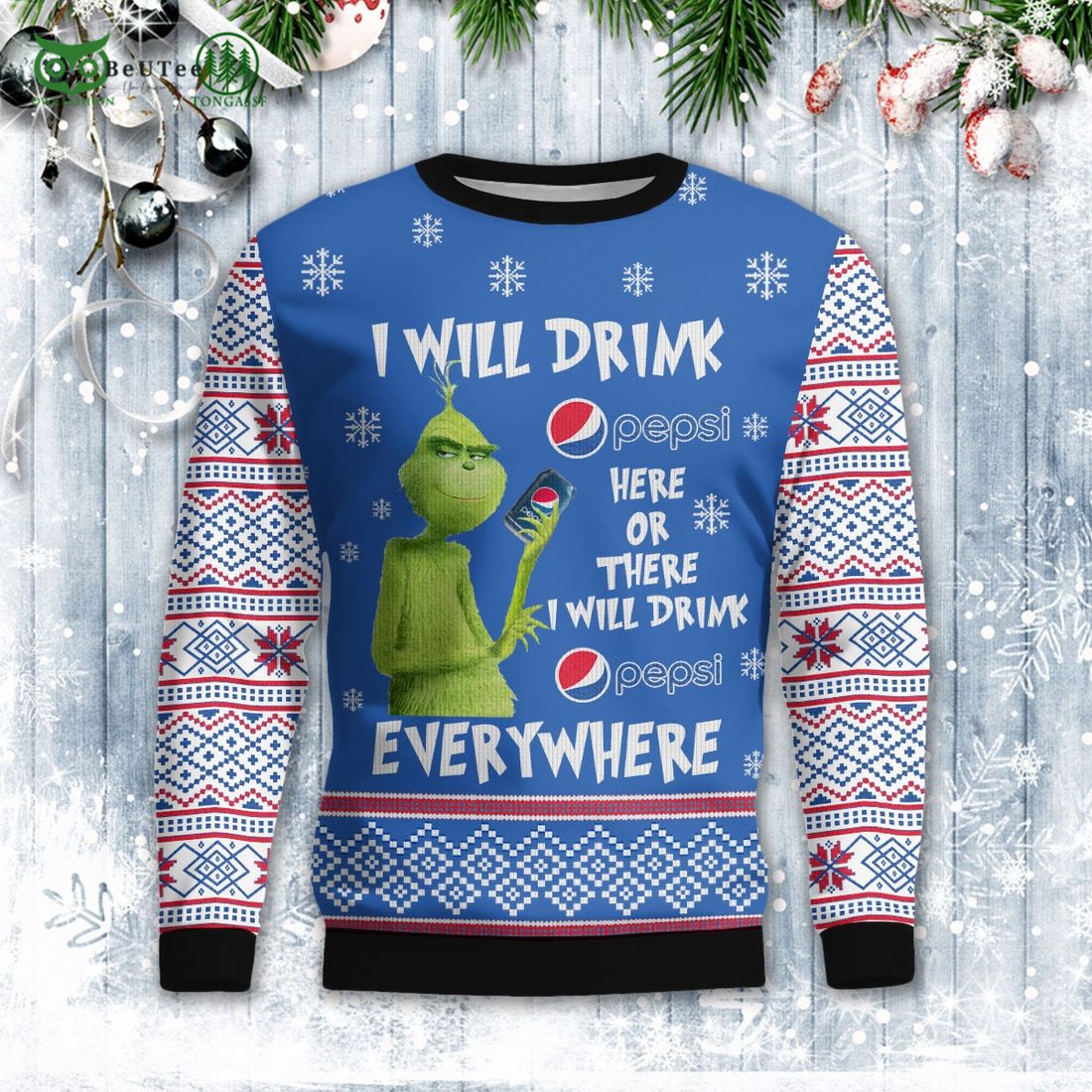 Drink Here Or There The Grinch Ugly Christmas Sweatshirt