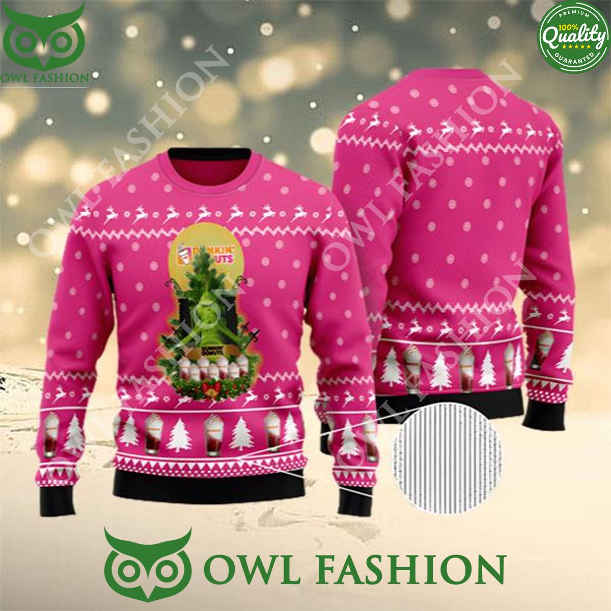 Dunkin Donuts Grinch Snow Ugly Christmas Sweater Jumper
