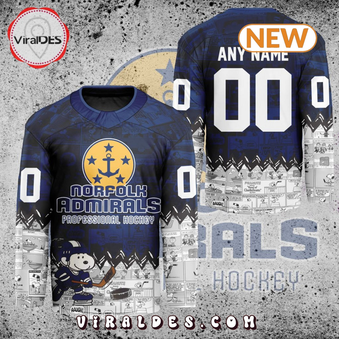 ECHL Norfolk Admirals Peanuts 75th Anniversary Hockey Jersey