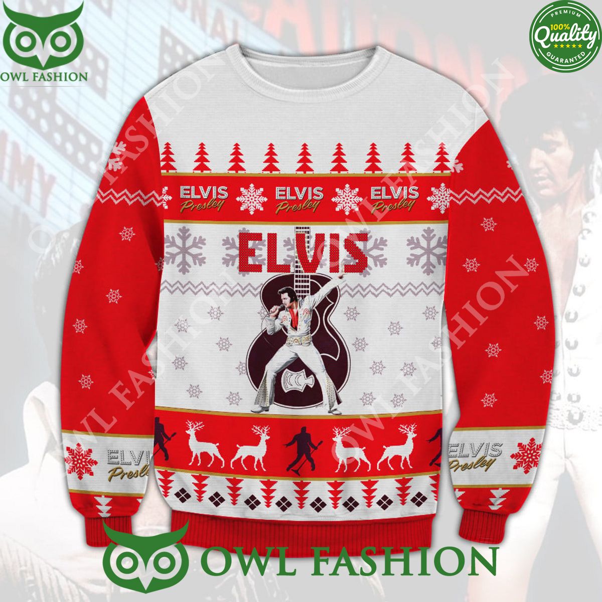 Elvis Presley Guitar Red Ugly Sweater