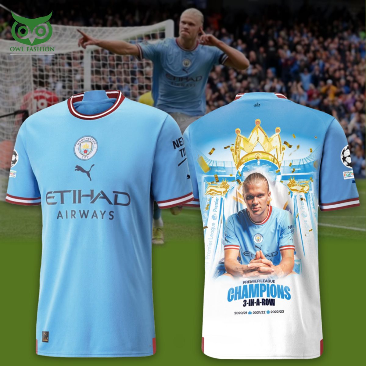 Erling Haaland Manchester City 3 In A Row 3D Tshirt Sweatshirt