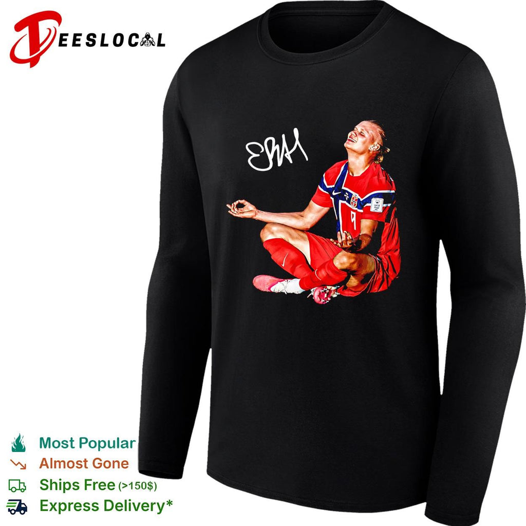 Erling Haaland Norway number 9 meditation celebration signature poster shirt