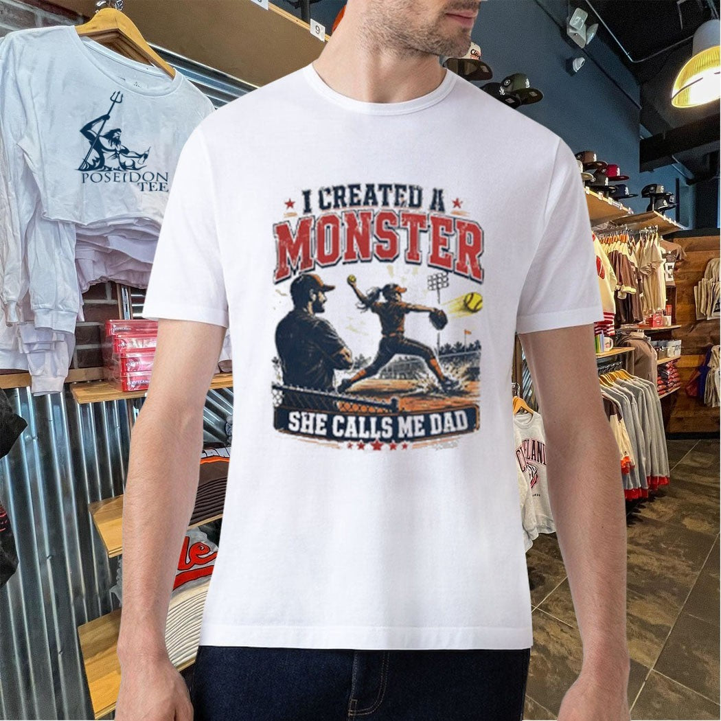 Fastpitch Softball Game Field Stars I Created A Monster She Calls Me Dad T-shirt