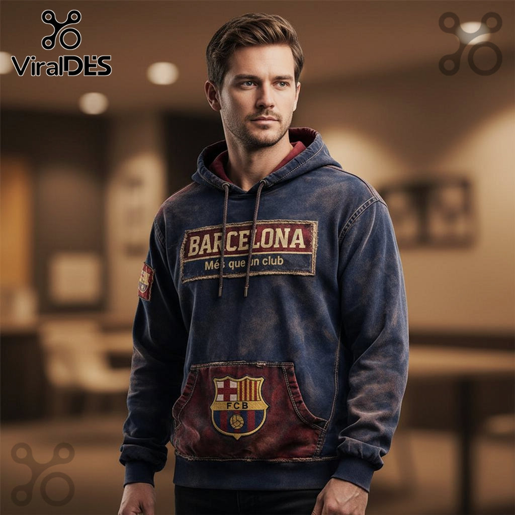 FC Barcelona Vintage Premium Graphic Pullover Hoodie