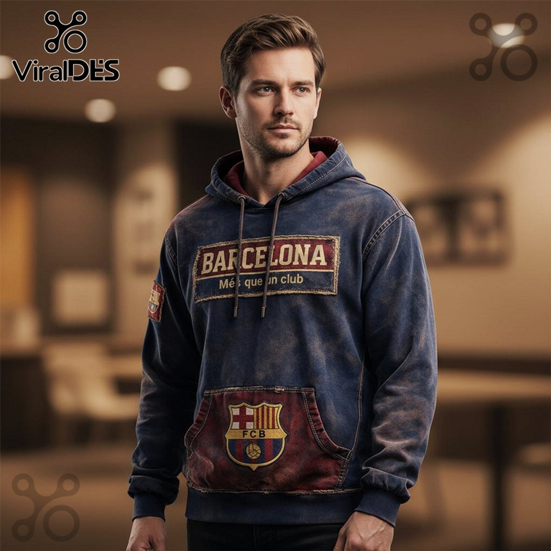 FC Barcelona Vintage Premium Graphic Pullover Hoodie