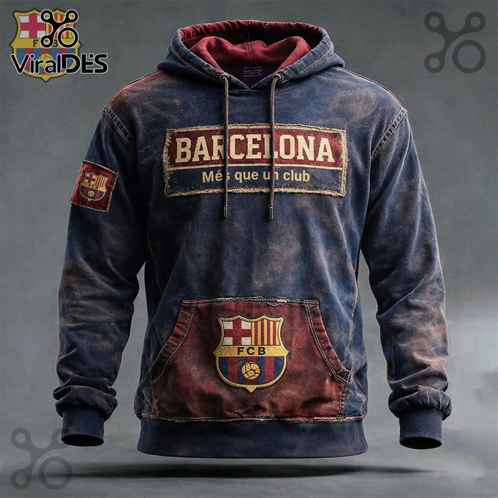 FC Barcelona Vintage Premium Graphic Pullover Hoodie