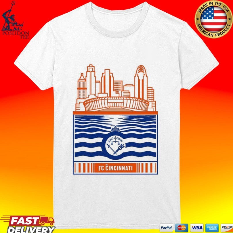 Fc Cincinnati Stadium With River And Flag T-shirt