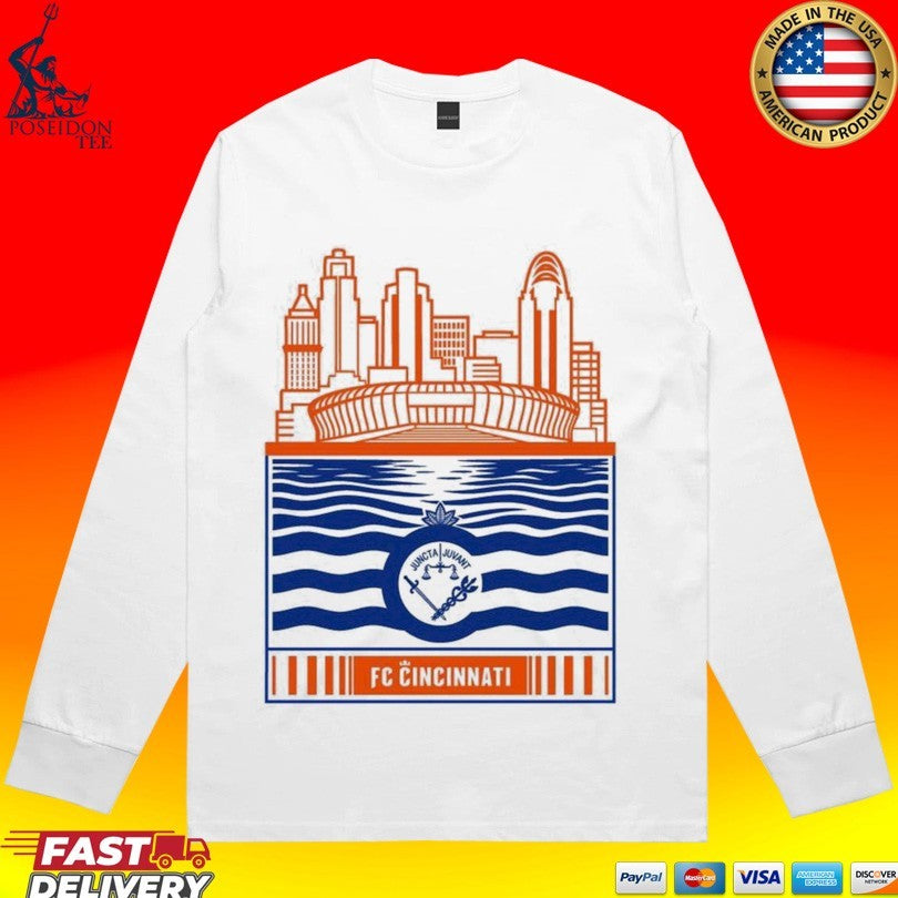 Fc Cincinnati Stadium With River And Flag T-shirt