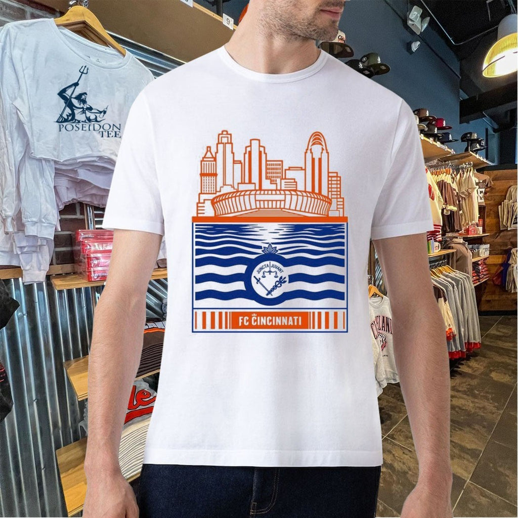 Fc Cincinnati Stadium With River And Flag T-shirt