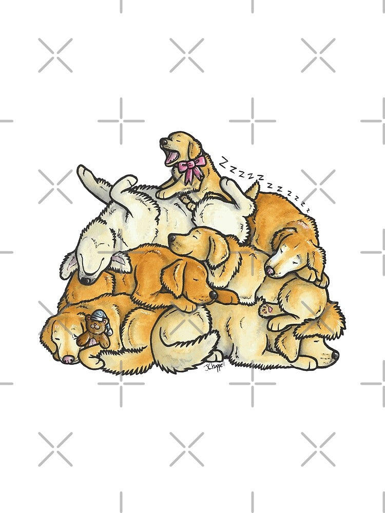 Sleeping pile of Golden Retriever dogs by animalartbyjess