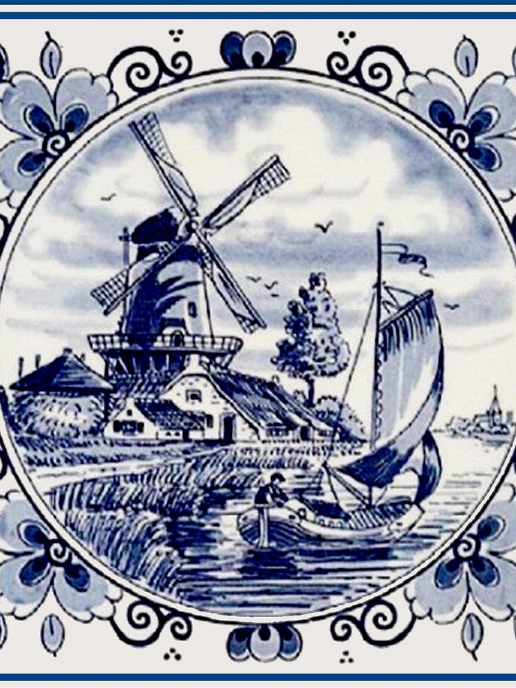 DUTCH BLUE DELFT: Vintage Windmill Print by posterbobs