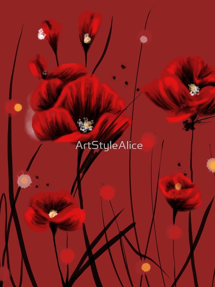 ​Fiery Poppies - Bold Red & Black Floral by ArtStyleAlice
