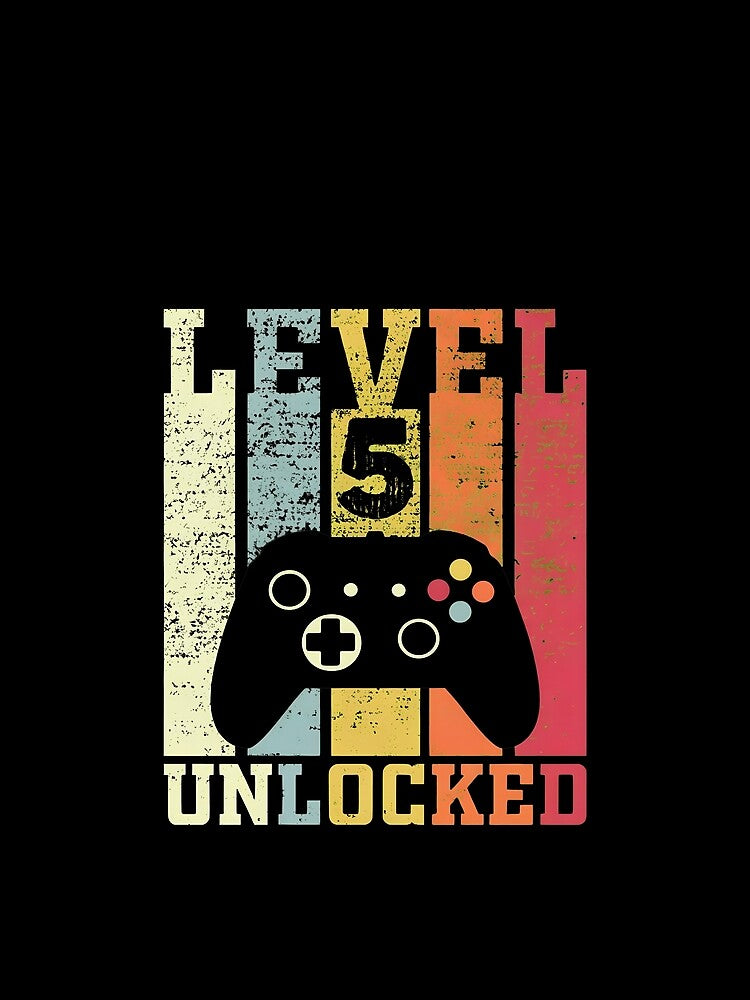 Level 5 Unlocked Funny Video Gamer 5th Birthday Gift by OlyvieArt