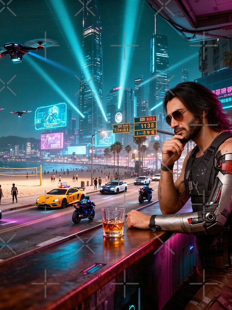 Cyberpunk by the beach with Johnny by aykiradesigns
