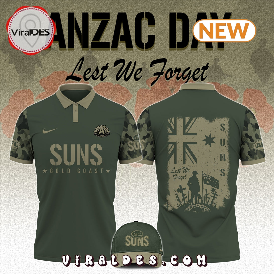 Gold Coast Suns x Anzac Day Limited Edition Polo, Cap