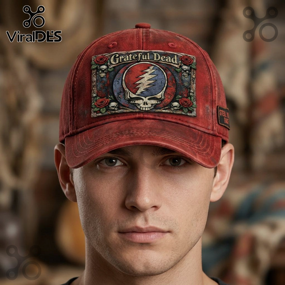 Grateful Dead Steal Your Face Patch Distressed Washed Baseball Cap