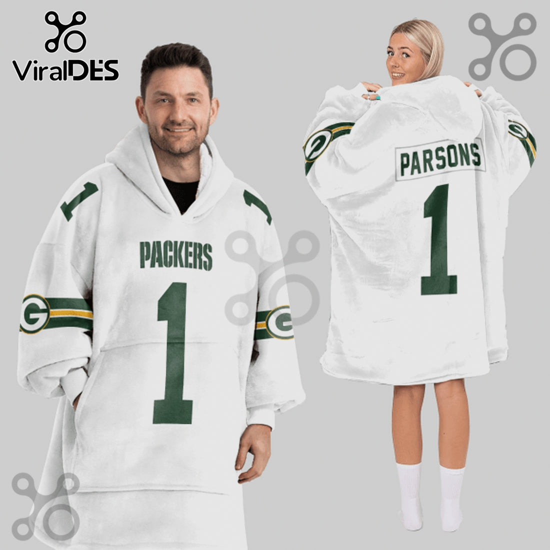 Green Bay Packers 1 Football Jersey Oversized Blanket Hoodie