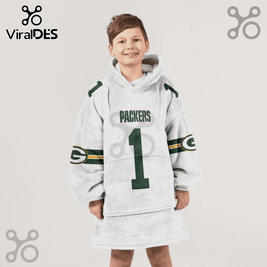 Green Bay Packers 1 Football Jersey Oversized Blanket Hoodie
