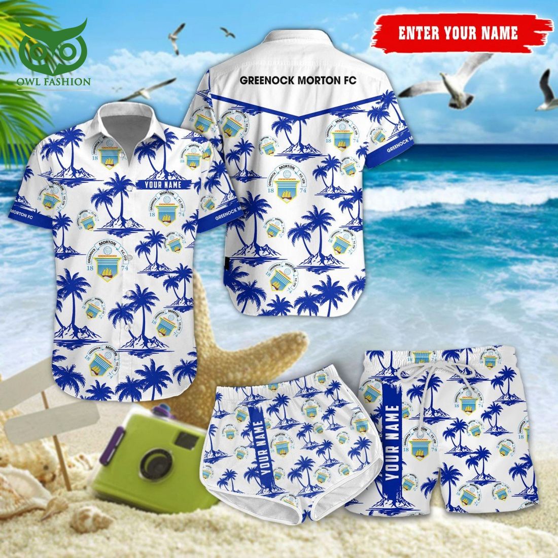 Greenock Morton F.C. SPFL Coconut Hawaiian Shirt Shorts